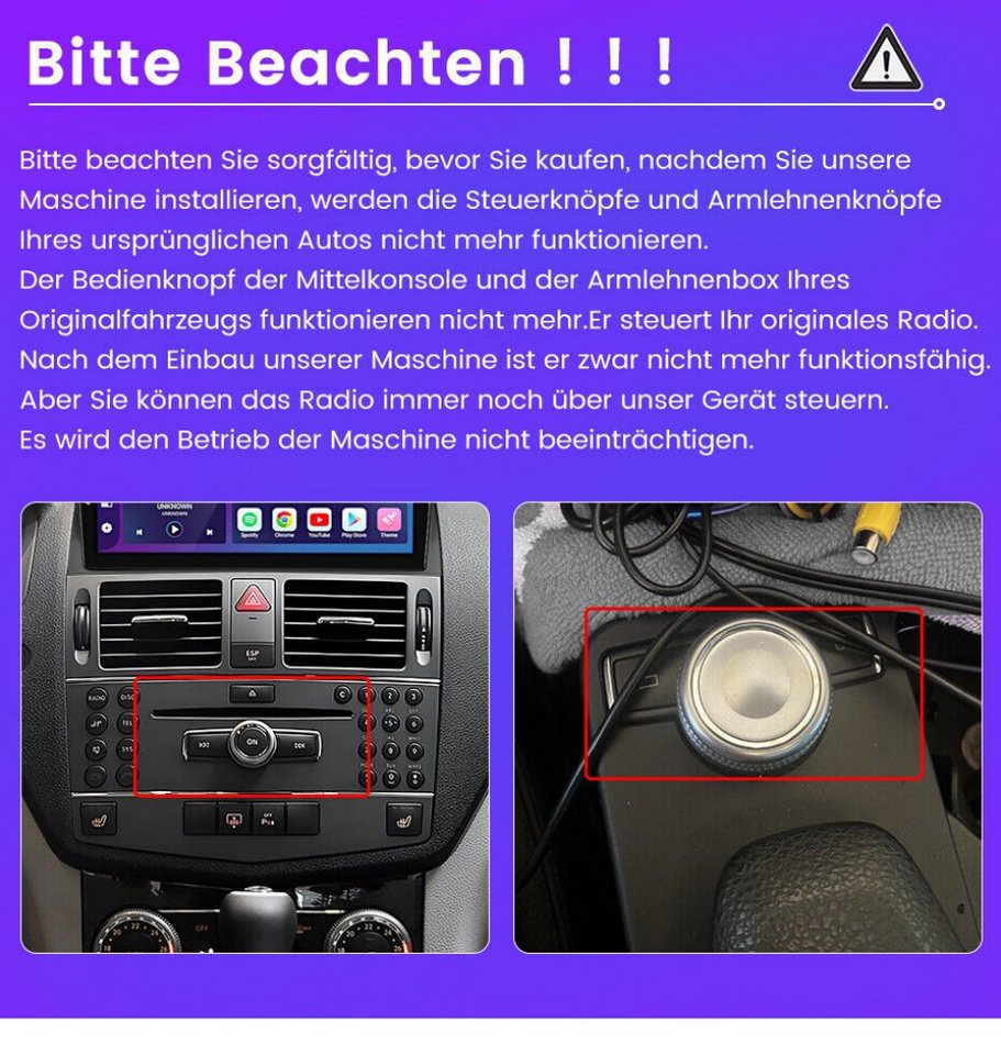 ESSGOO Für Mercedes Benz C-Klasse W204 S204 2008-2010 Android 15 Carplay Autoradio (RDS, Digitalradio (DAB), FM, AM)