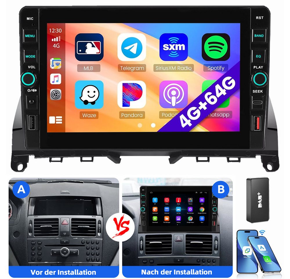 ESSGOO Für Mercedes Benz C-Klasse W204 S204 2008-2010 Android 15 Carplay Autoradio (RDS, Digitalradio (DAB), FM, AM) Bild 4