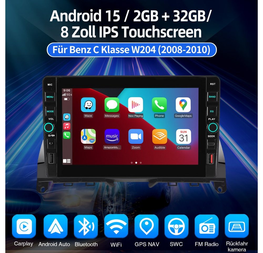 ESSGOO Für Mercedes Benz C-Klasse W204 S204 2008-2010 Android 15 Carplay Autoradio (RDS, Digitalradio (DAB), FM, AM) Bild 5