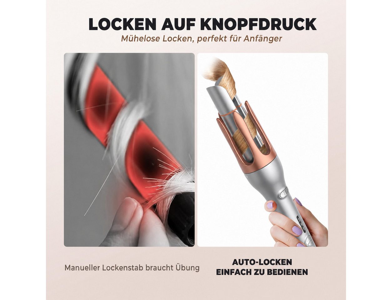 UKLISS Lockenstab Pro Automatischer Lockenstab 32 mm, Automatischer Haarwickler, mit 3 Temperaturstufen für langanhaltende Locken & Beach Waves