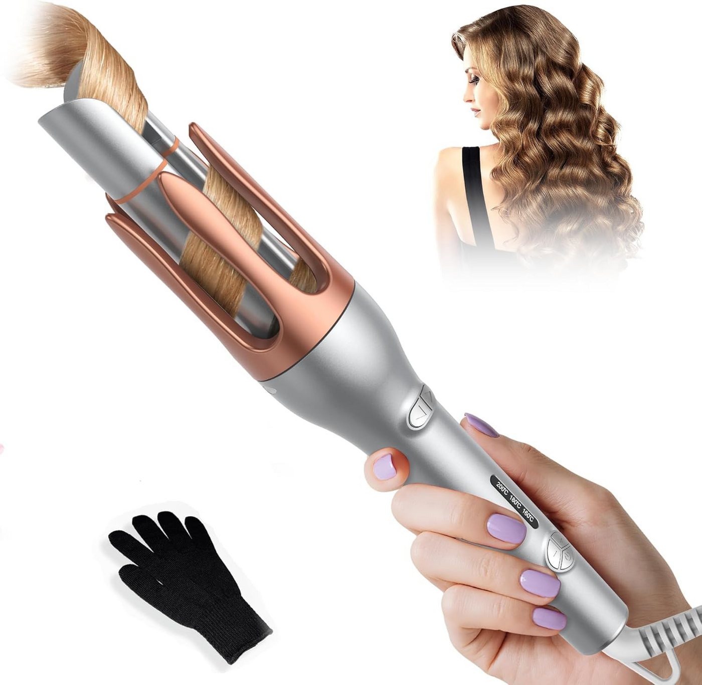 UKLISS Lockenstab Pro Automatischer Lockenstab 32 mm, Automatischer Haarwickler, mit 3 Temperaturstufen für langanhaltende Locken & Beach Waves Bild 3