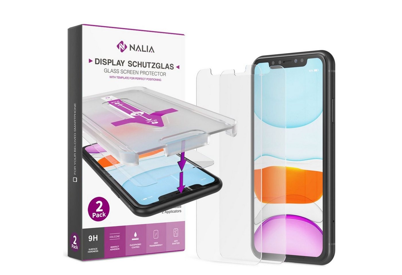 Nalia Schutzfolie Apple iPhone 11 Pro Max,Apple iPhone XS Max, 2x Schutzglas & 2x Schablone / Klarer Displayschutz / mit Applikator Bild 4