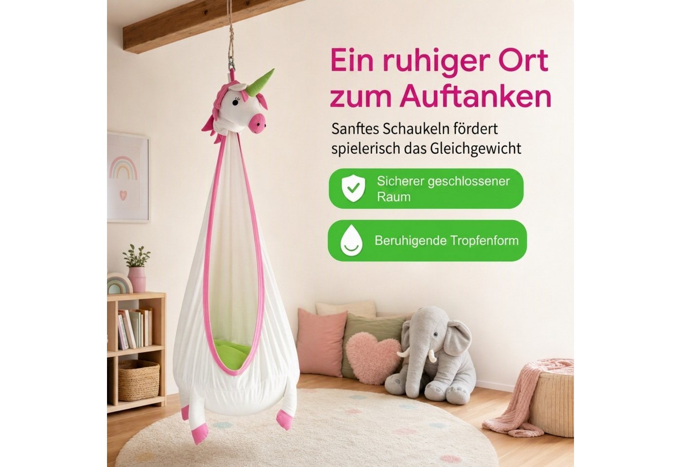snuutje Familiensachen Hängehöhle Kinder Hängesessel Nestschaukel für das Kinderzimmer (2 Sitzkissen), ab 3 Jahren, 100 % Baumwolle, bis 80 kg, waschbar bei 30 °C Bild 4