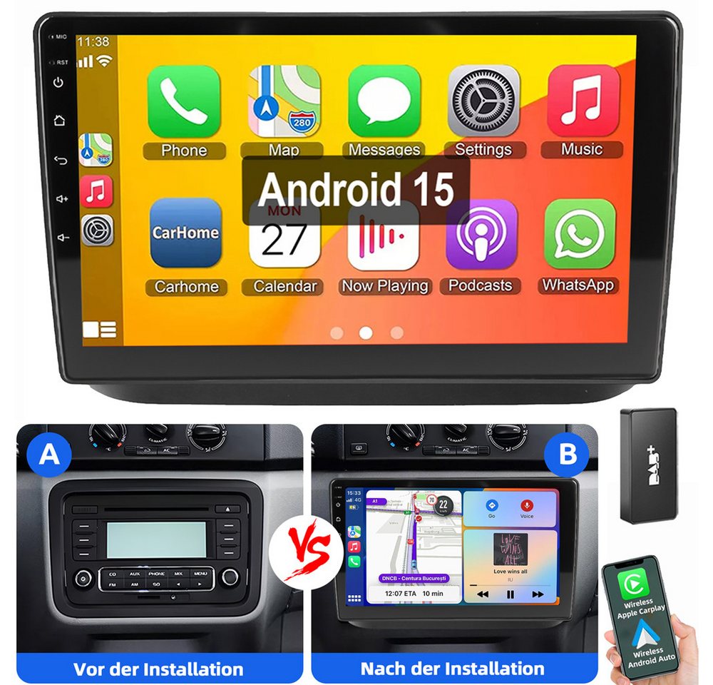 ESSGOO Für Skoda Fabia II 2008-2013 Carplay Android 15 Bluetooth Autoradio (RDS, 4+64GB optional, FM, AM, 2 DIN Carplay Android Auto Bluetooth WIFI SWC Navigationsgeräte)