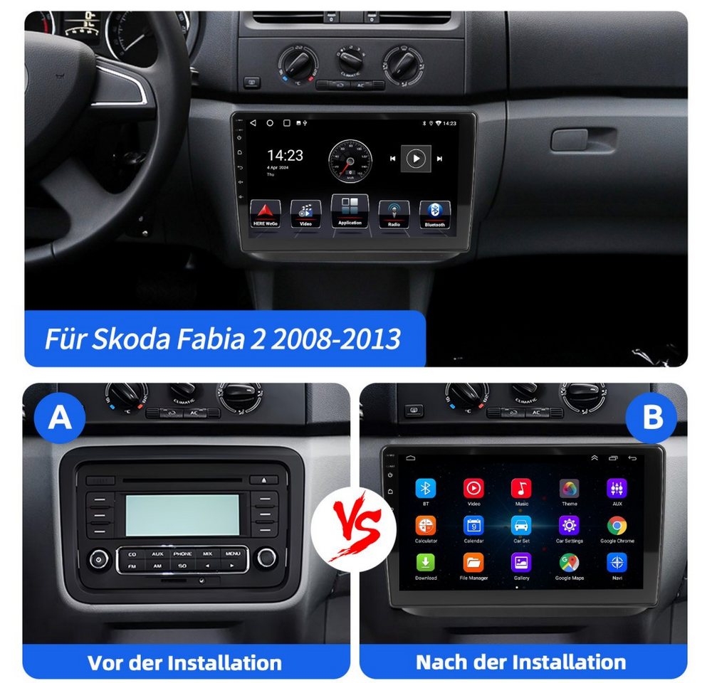 ESSGOO Für Skoda Fabia II 2008-2013 Carplay Android 15 Bluetooth Autoradio (RDS, 4+64GB optional, FM, AM, 2 DIN Carplay Android Auto Bluetooth WIFI SWC Navigationsgeräte) Bild 4