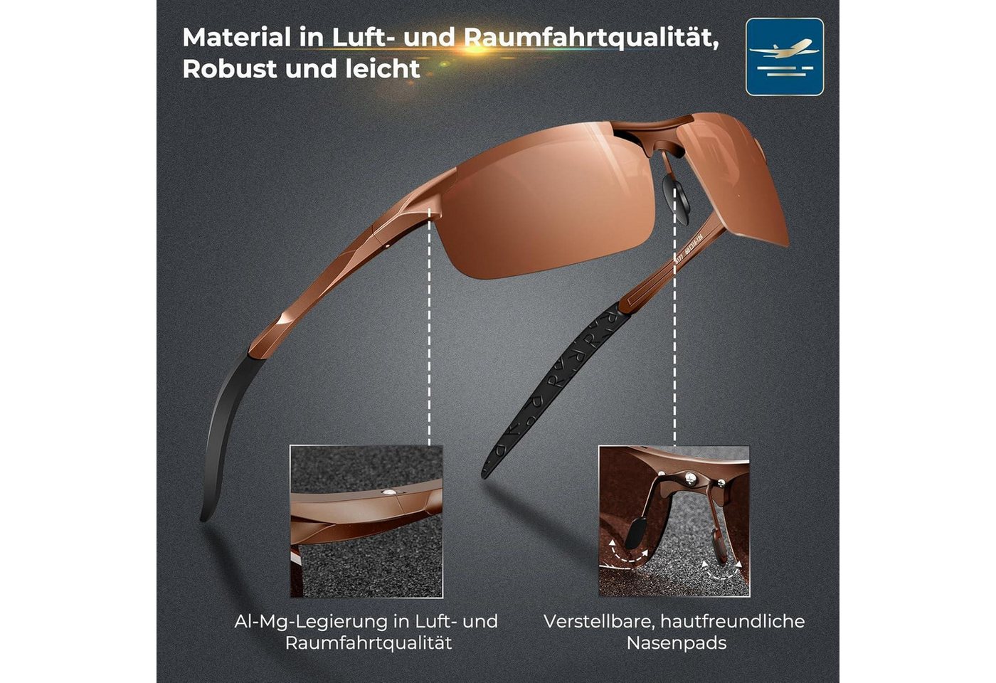 LuxusKollektion Fahrradbrille Sonnenbrille Herren polarisiert UV400 Braun Linse (Nicht Verspiegelt) Bild 2