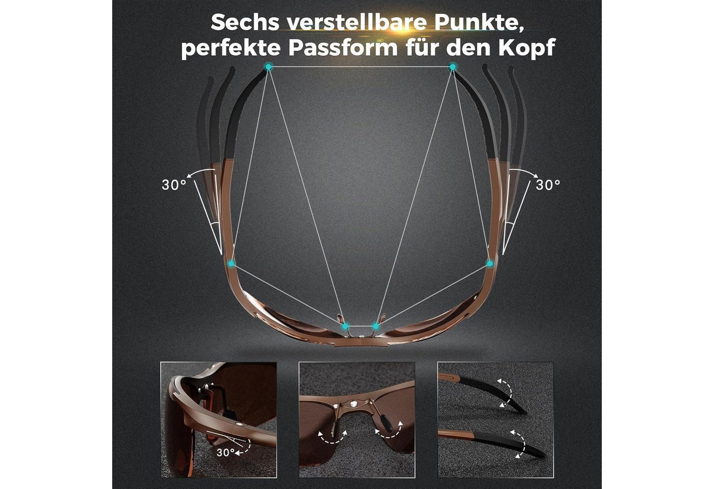 LuxusKollektion Fahrradbrille Sonnenbrille Herren polarisiert UV400 Braun Linse (Nicht Verspiegelt) Bild 5