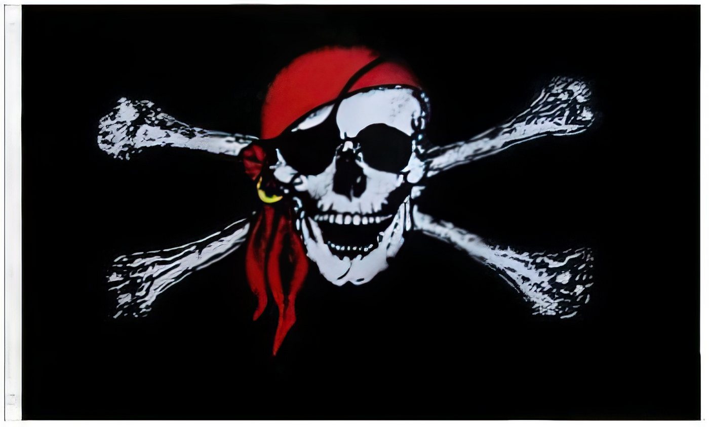 Yudu Fahne Piraten Flagge Totenkopf Fahne mit Rottuch 150 x 90 cm