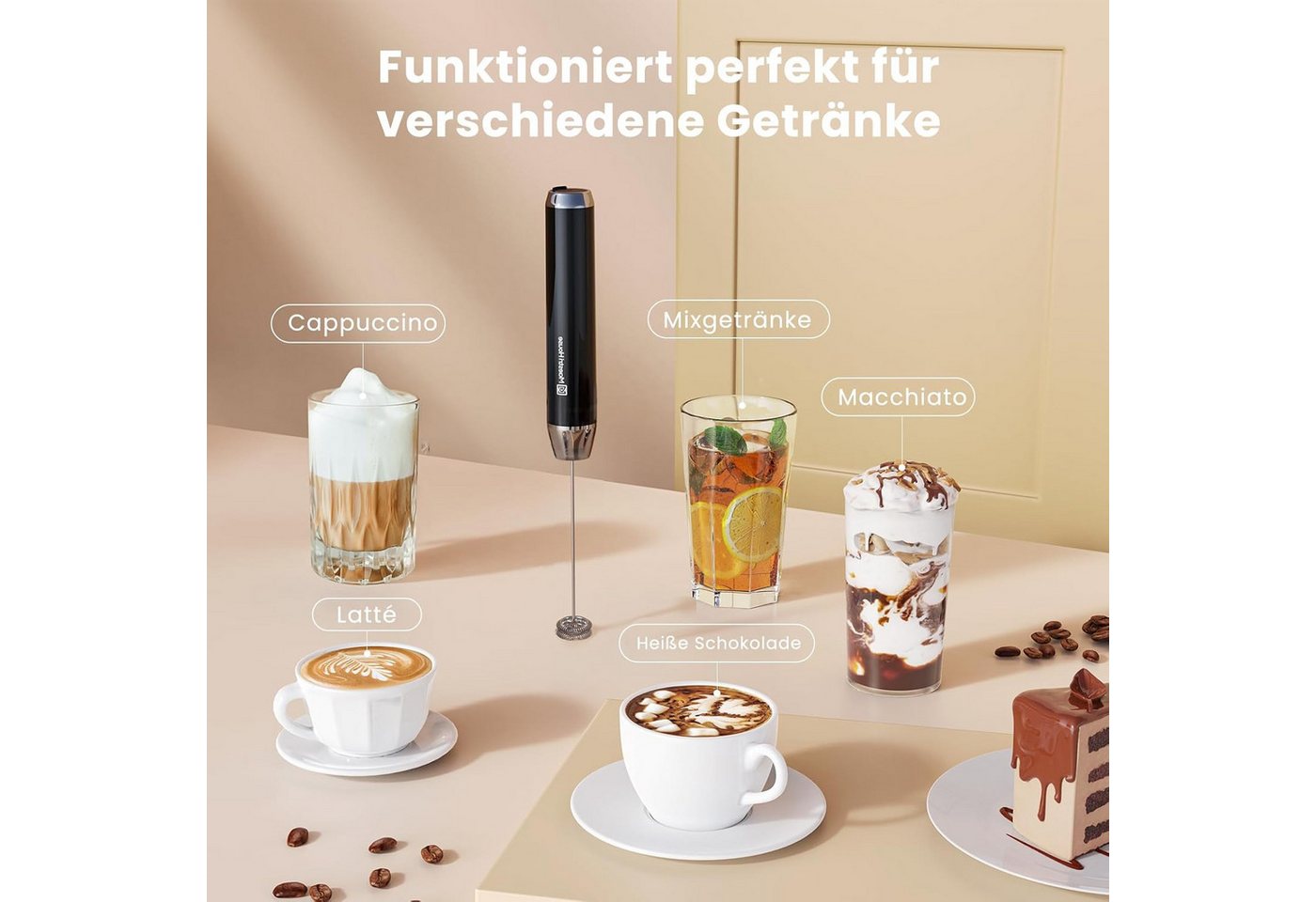 Maestri House Milchaufschäumer Tragbarer Elektrischer Schaummacher aus Edelstahl, Wasserdicht Abnehmbarer Schneebesen Bild 4