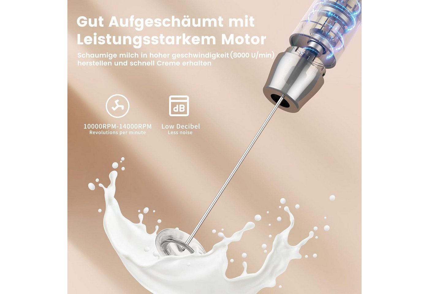 Maestri House Milchaufschäumer Tragbarer Elektrischer Schaummacher aus Edelstahl, Wasserdicht Abnehmbarer Schneebesen Bild 5