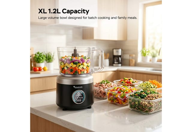 TurboTronic by Z-Line Küchenmaschine Food Processor mit Standmixer 1,2L Behälter Multizerkleinerer Mixer, 1900 W, 1.2 l Schüssel, Raspelscheiben Zitruspresse Zerkleinerer Eiscrusher Power