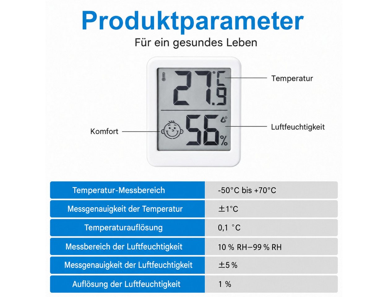 nsihing Digitales Hygrometer mit Thermometer, Innen, Lächelnd, Magnetisch Innenwetterstation (Hohe Präzision, Büro/Zu Hause/Babyzimmer, °C/°F Umschaltbar) Bild 3
