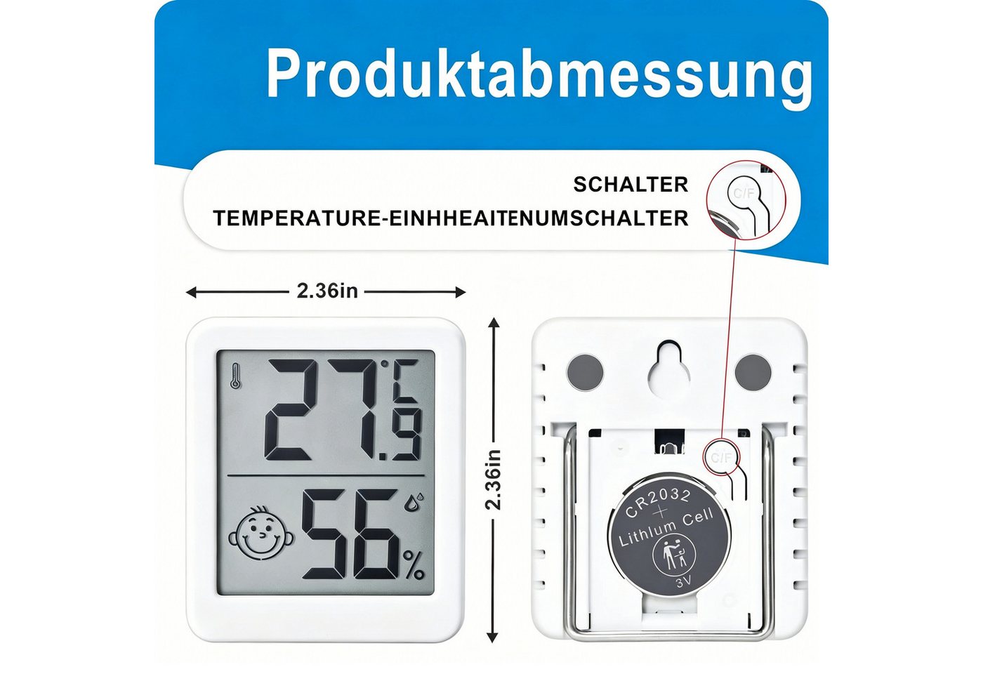 nsihing Digitales Hygrometer mit Thermometer, Innen, Lächelnd, Magnetisch Innenwetterstation (Hohe Präzision, Büro/Zu Hause/Babyzimmer, °C/°F Umschaltbar) Bild 5