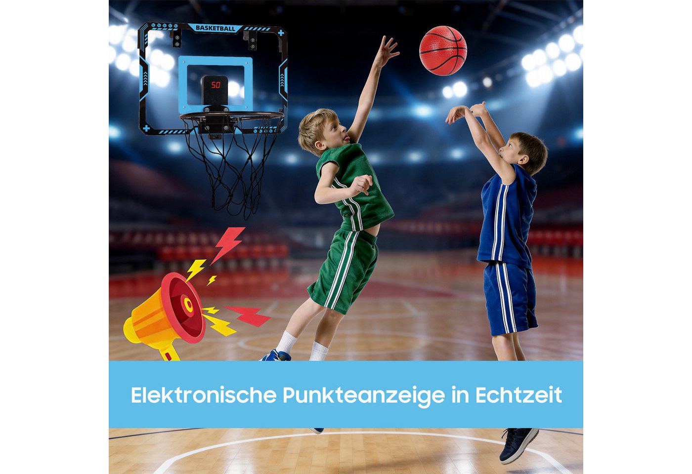 AIMAX Basketballkorb Mini Basketballkorb Indoor fürs Kinder, mit Automatischer Wertung (Set, 1), Höhenverstellbare Outdoor Basketballkörbe, über der Tür