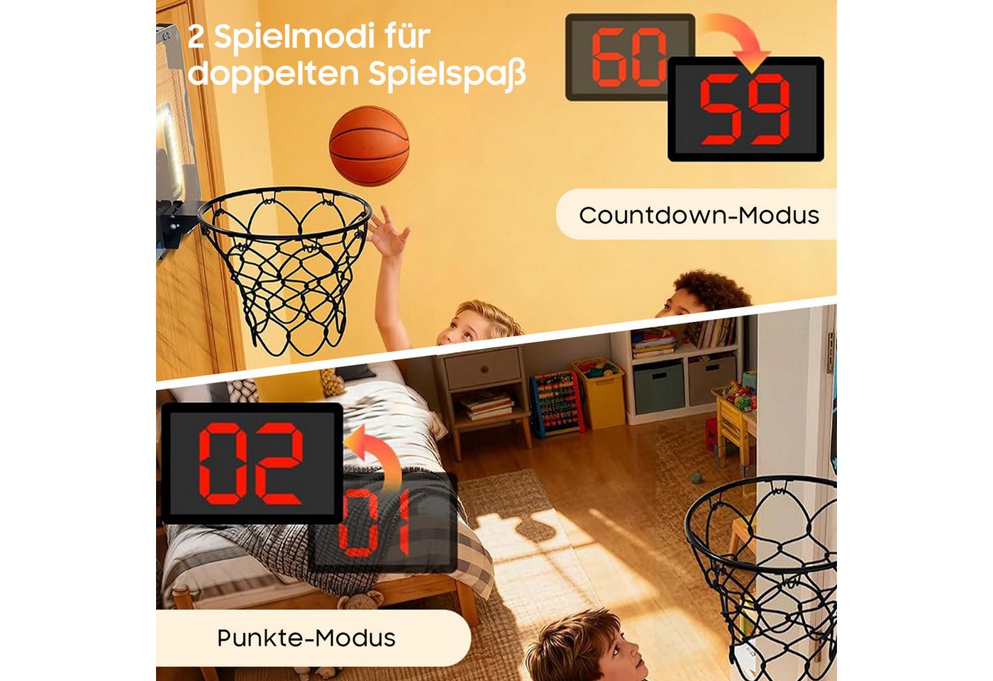 AIMAX Basketballkorb Mini Basketballkorb Indoor fürs Kinder, mit Automatischer Wertung (Set, 1), Höhenverstellbare Outdoor Basketballkörbe, über der Tür Bild 4