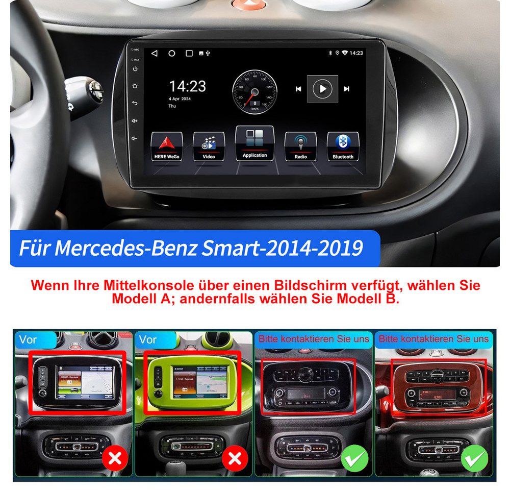 ESSGOO Für Mercedes Benz Smart Forfour Fortwo 453 Android 15 Autoradio Autoradio (RDS, Digitalradio (DAB), FM, 2 DIN Carplay Bluetooth Navigationsgeräte Rückfahrkamera(optional)