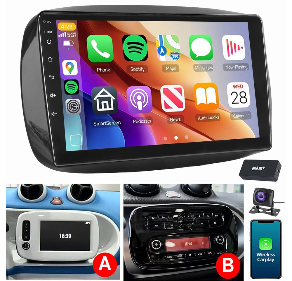 ESSGOO Für Mercedes Benz Smart Forfour Fortwo 453 Android 15 Autoradio Autoradio (RDS, Digitalradio (DAB), FM, 2 DIN Carplay Bluetooth Navigationsgeräte Rückfahrkamera(optional) Bild 2