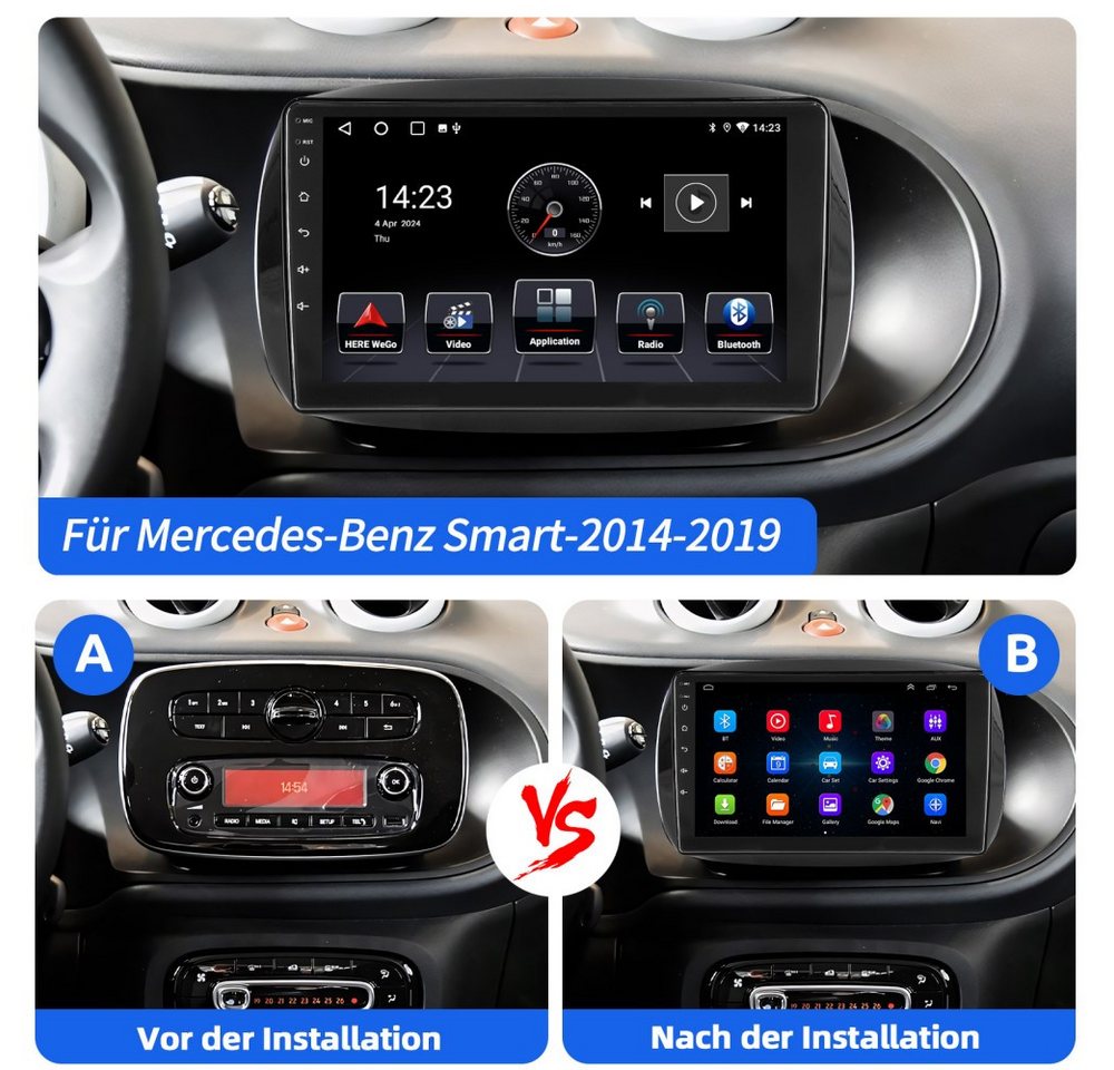 ESSGOO Für Mercedes Benz Smart Forfour Fortwo 453 Android 15 Autoradio Autoradio (RDS, Digitalradio (DAB), FM, 2 DIN Carplay Bluetooth Navigationsgeräte Rückfahrkamera(optional) Bild 3