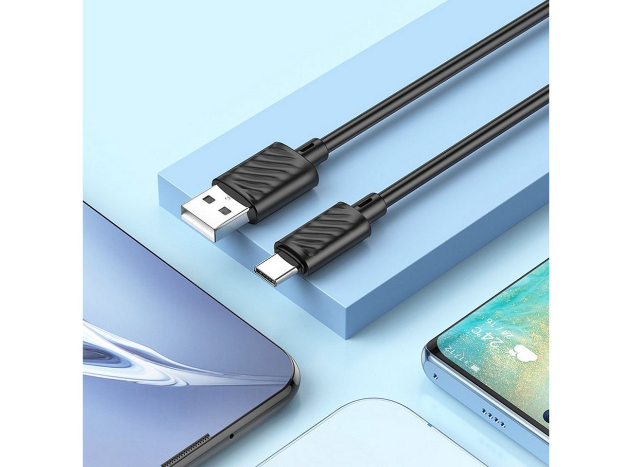 hoco. X88 USB-Kabel, USB-A Stecker, USB-C Buchse, Langlebiges 3A Schnellladekabel mit PVC-Beschichtung