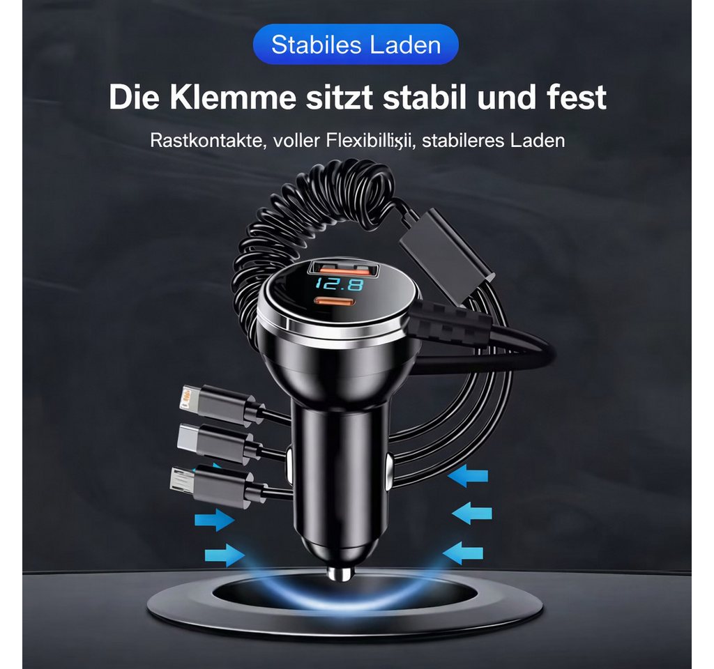 SpionProfi 5 in 1 Usb Ladegerät Auto Usb-C Schnellladung 230W Zigarettenanzünder Universal-Ladegerät (1-tlg., Universall Schnellladegerät für iPhone Samsung Huawei uvm) Bild 4