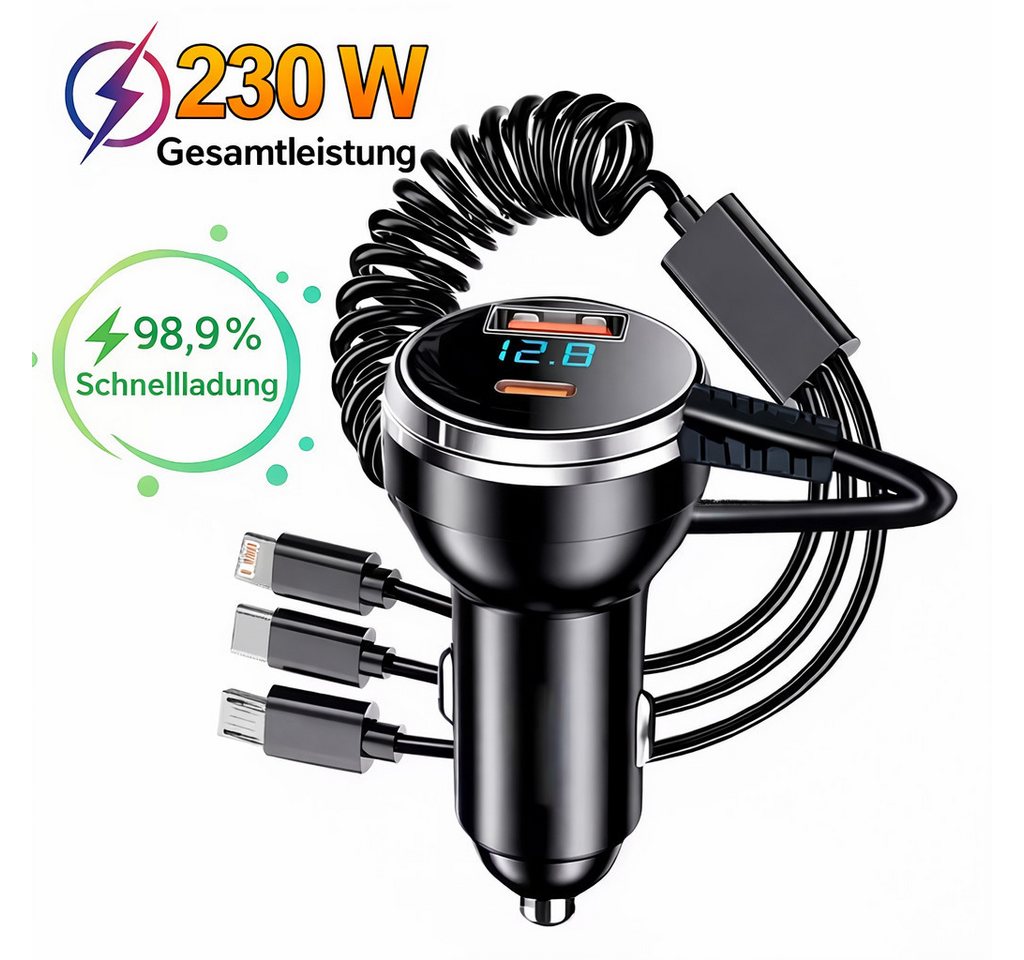 SpionProfi 5 in 1 Usb Ladegerät Auto Usb-C Schnellladung 230W Zigarettenanzünder Universal-Ladegerät (1-tlg., Universall Schnellladegerät für iPhone Samsung Huawei uvm) Bild 5