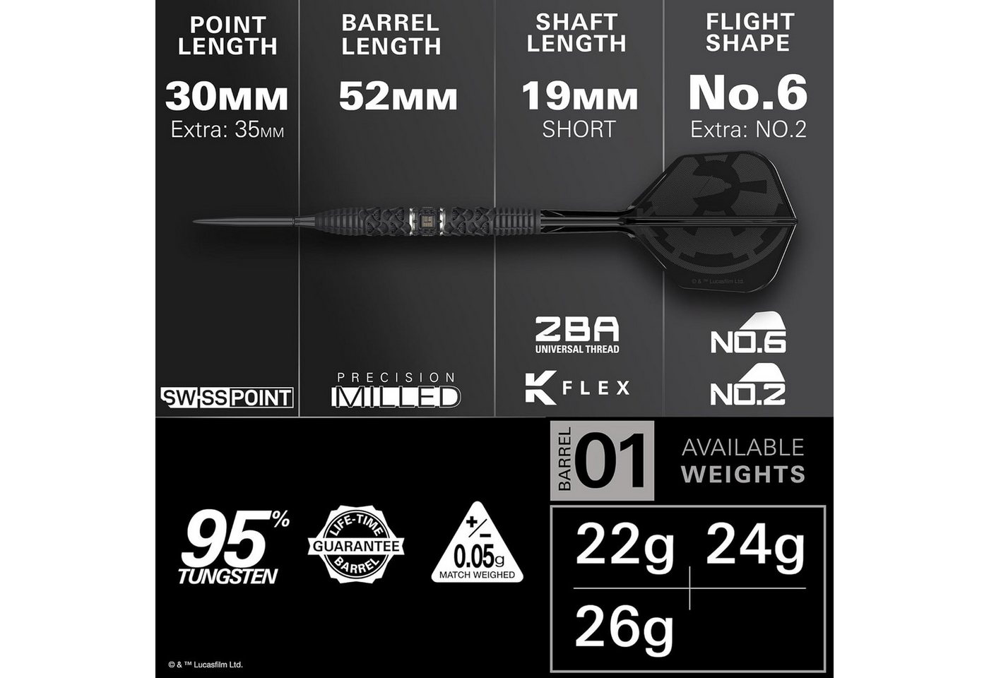 TARGET DARTS Dartpfeil Star Wars Darth Vader Steeldarts aus 95% Tungsten, 22 g