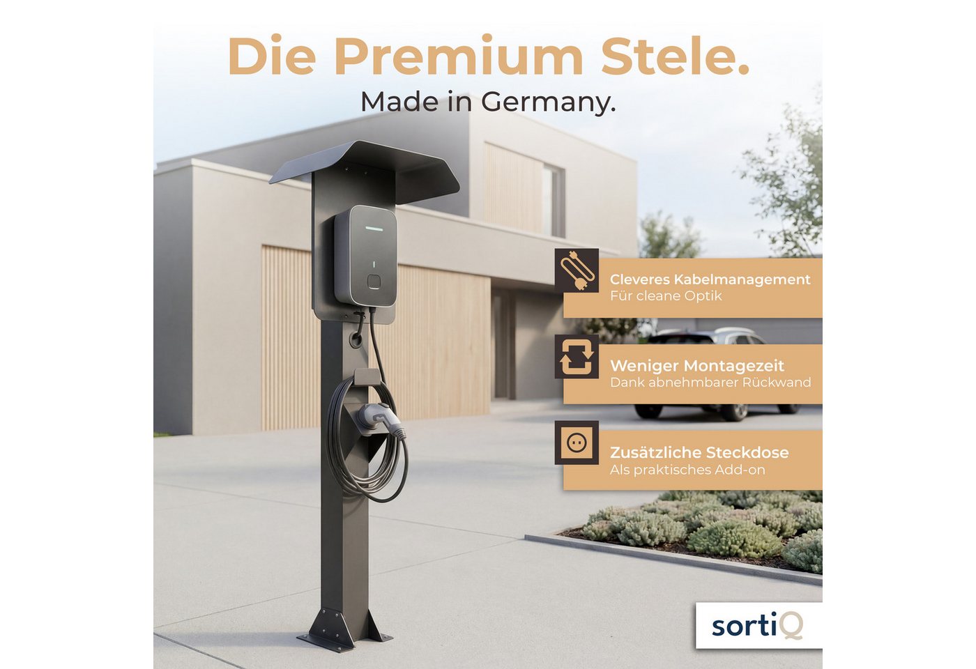 sortiQ Elektroauto-Ladestation-Halterung Wallbox-Stele, Außenbereich Wallbox-Standfuß, (Freistehende Wallboxhalterung mit Überdachung, Wetterschutz) Bild 2
