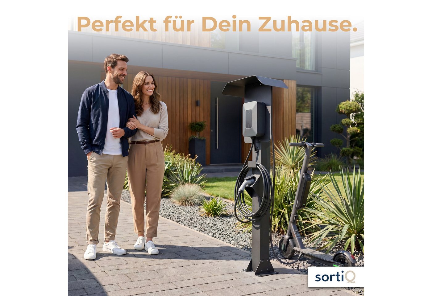 sortiQ Elektroauto-Ladestation-Halterung Wallbox-Stele, Außenbereich Wallbox-Standfuß, (Freistehende Wallboxhalterung mit Überdachung, Wetterschutz) Bild 3