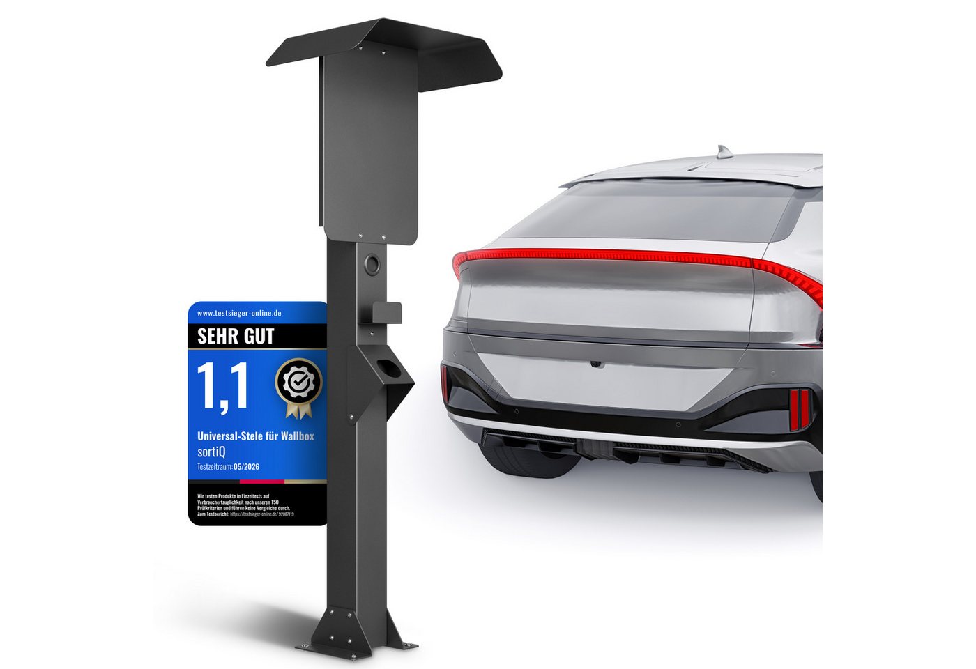 sortiQ Elektroauto-Ladestation-Halterung Wallbox-Stele, Außenbereich Wallbox-Standfuß, (Freistehende Wallboxhalterung mit Überdachung, Wetterschutz) Bild 4