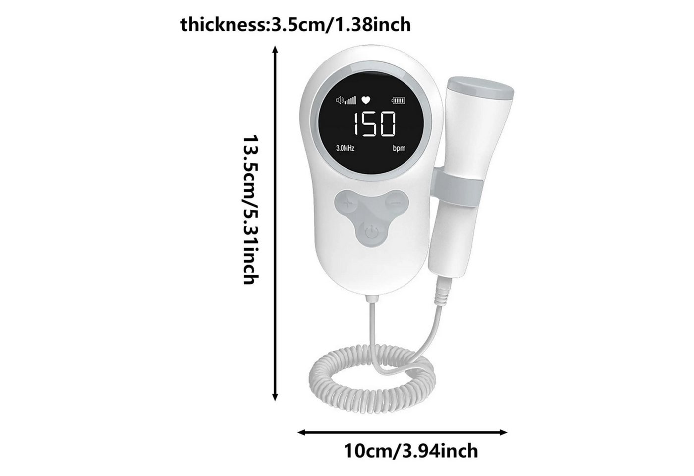 Athlix Herzfrequenzsensor 3MHz Ultraschall Baby Herzfrequenz Detektor Herzschlag Monitor, Rauschunterdrückungsfunktion, Digitale Echtzeitanzeige