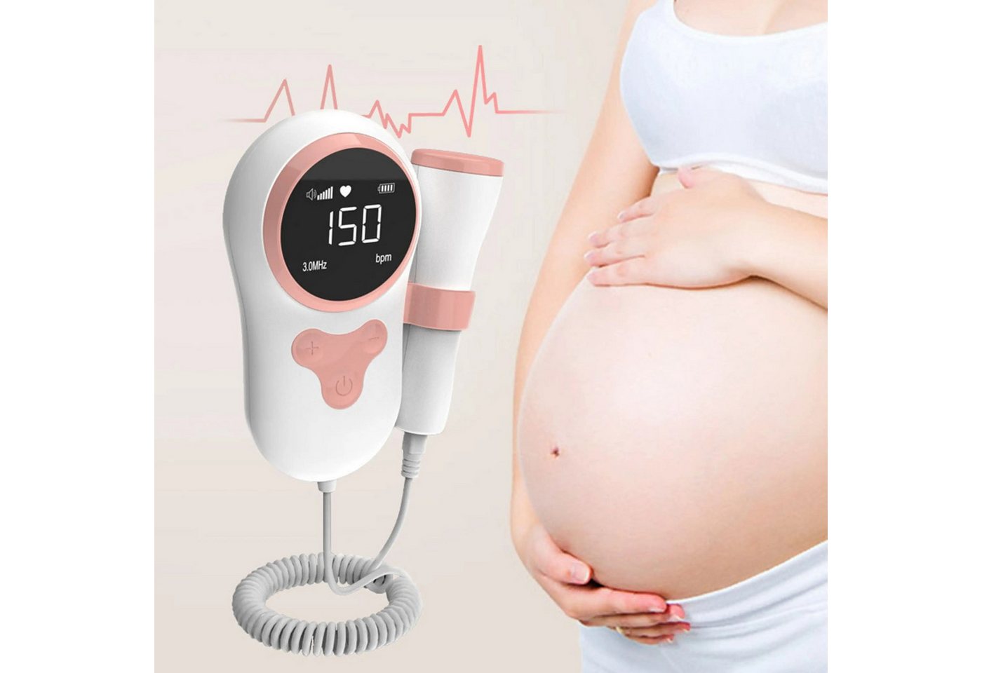 Athlix Herzfrequenzsensor 3MHz Ultraschall Baby Herzfrequenz Detektor Herzschlag Monitor, Rauschunterdrückungsfunktion, Digitale Echtzeitanzeige Bild 5