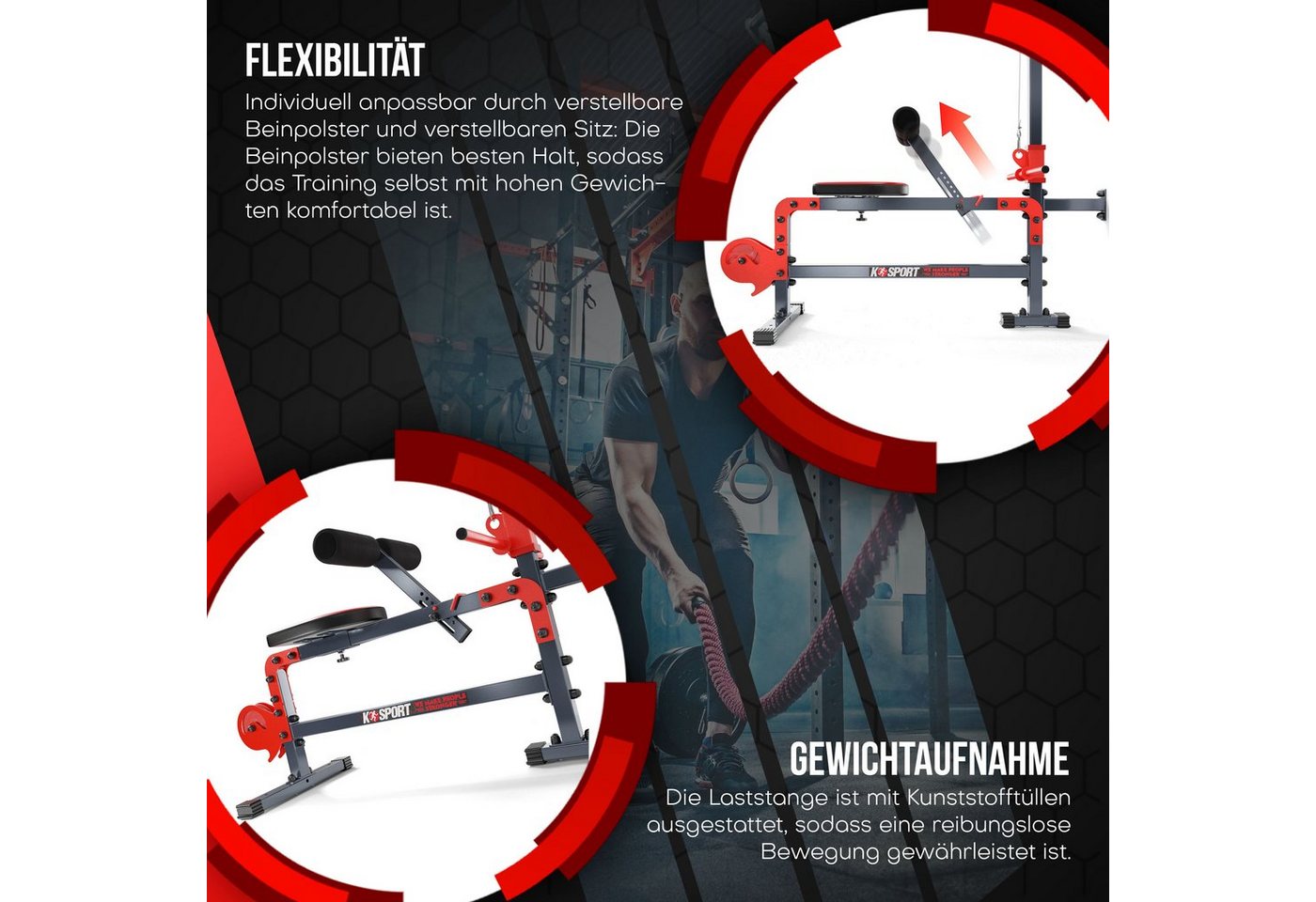 K-SPORT Kraftstation Oberer & unterer Kabelzug mit Latzug-Stange bis 200 kg belastbar, Made in EU! Bild 4