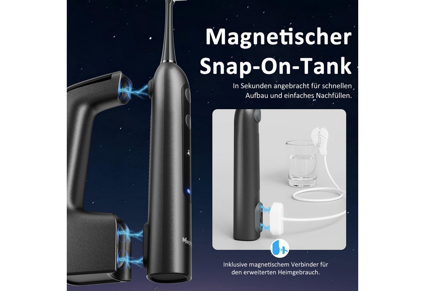 Elegear Elektrische Zahnbürste 3-in-1 Sonic Electric Zahnbürste mit Wasserflosser 46° Sweep-Vibration, 3 Putzmodi + 4 Bewässerungsmodi, 2 Aufsteckbürsten, IPX7, tragbar Bild 2