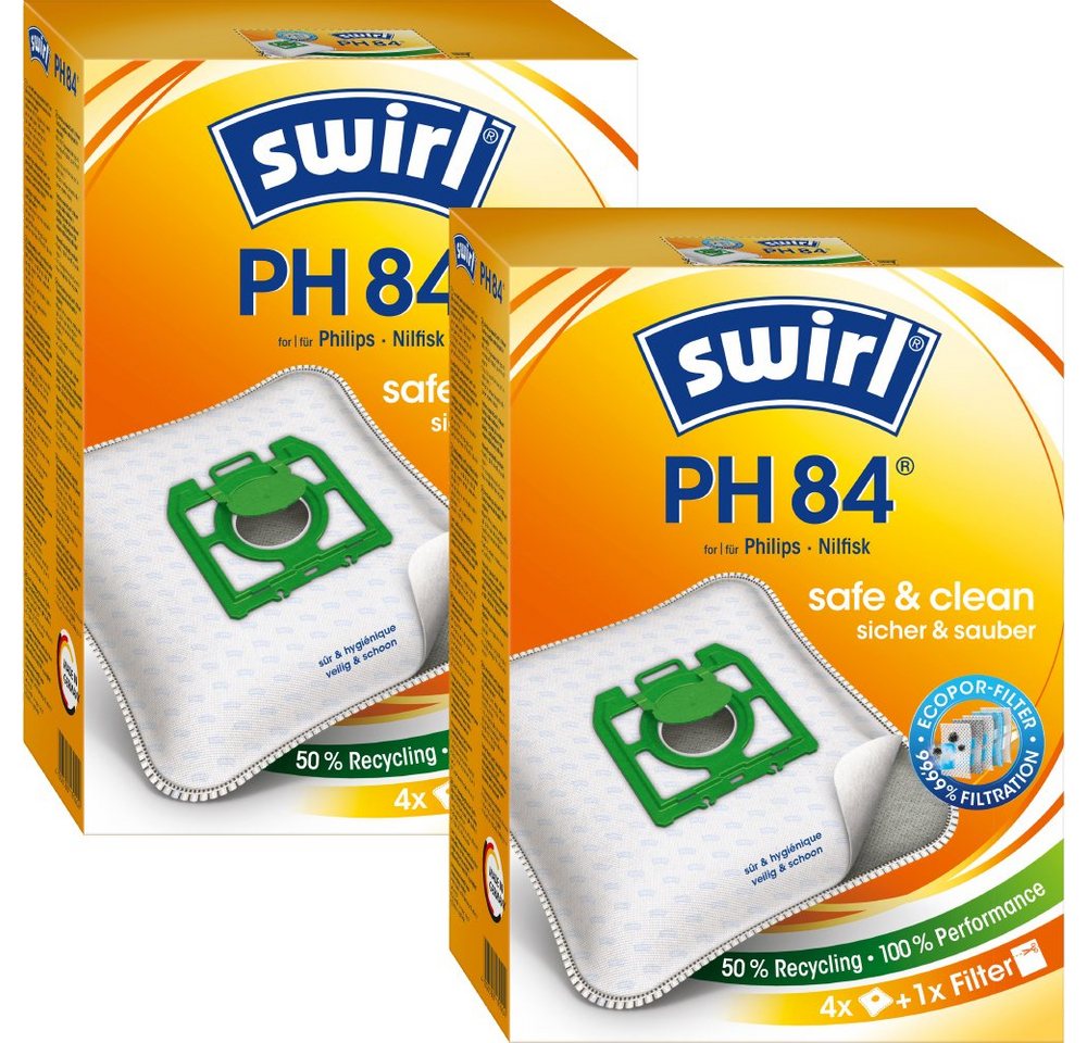 Swirl Staubsaugerbeutel Swirl PH84 PH 84, passend für Philips Karstadt Nilfisk Staubsauger, inkl. 2 Filter - zuschneidbar, 8 St., Optimale Passform, EcoPor Qualität für lange Nutzungsdauer
