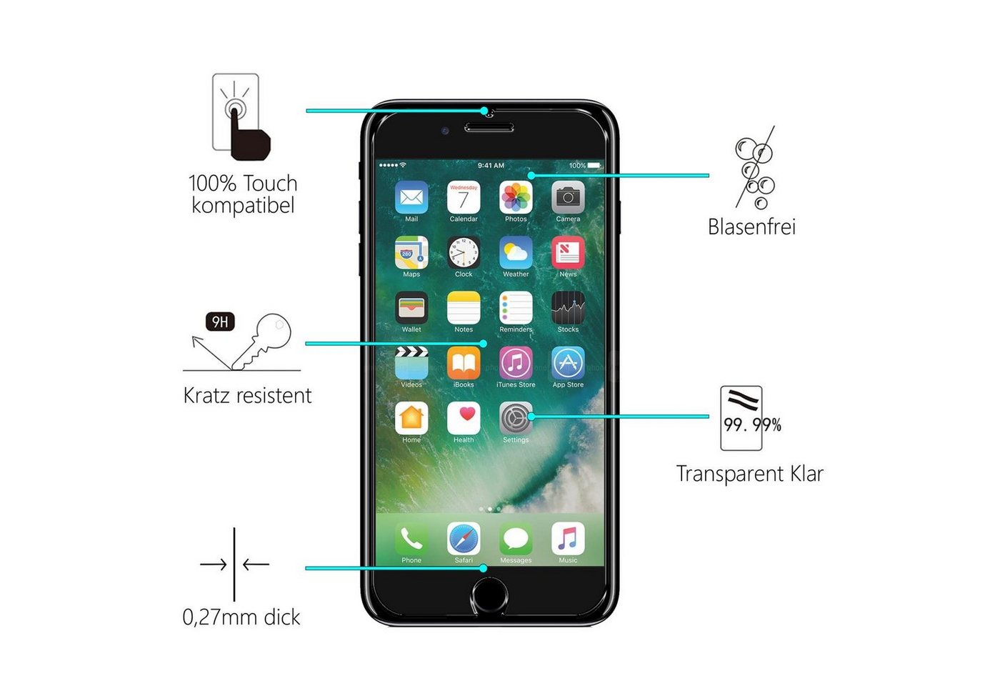 CoolGadget Schutzfolie Panzerfolie für Apple iPhone 7 Plus / 8 Plus, (9H Härtegrad, 2x Schutzglas, 1xReinigungset), Displayfolie Panzer Schutzfolie 2 Stück für iPhone 8 Plus Glas Folie Bild 5