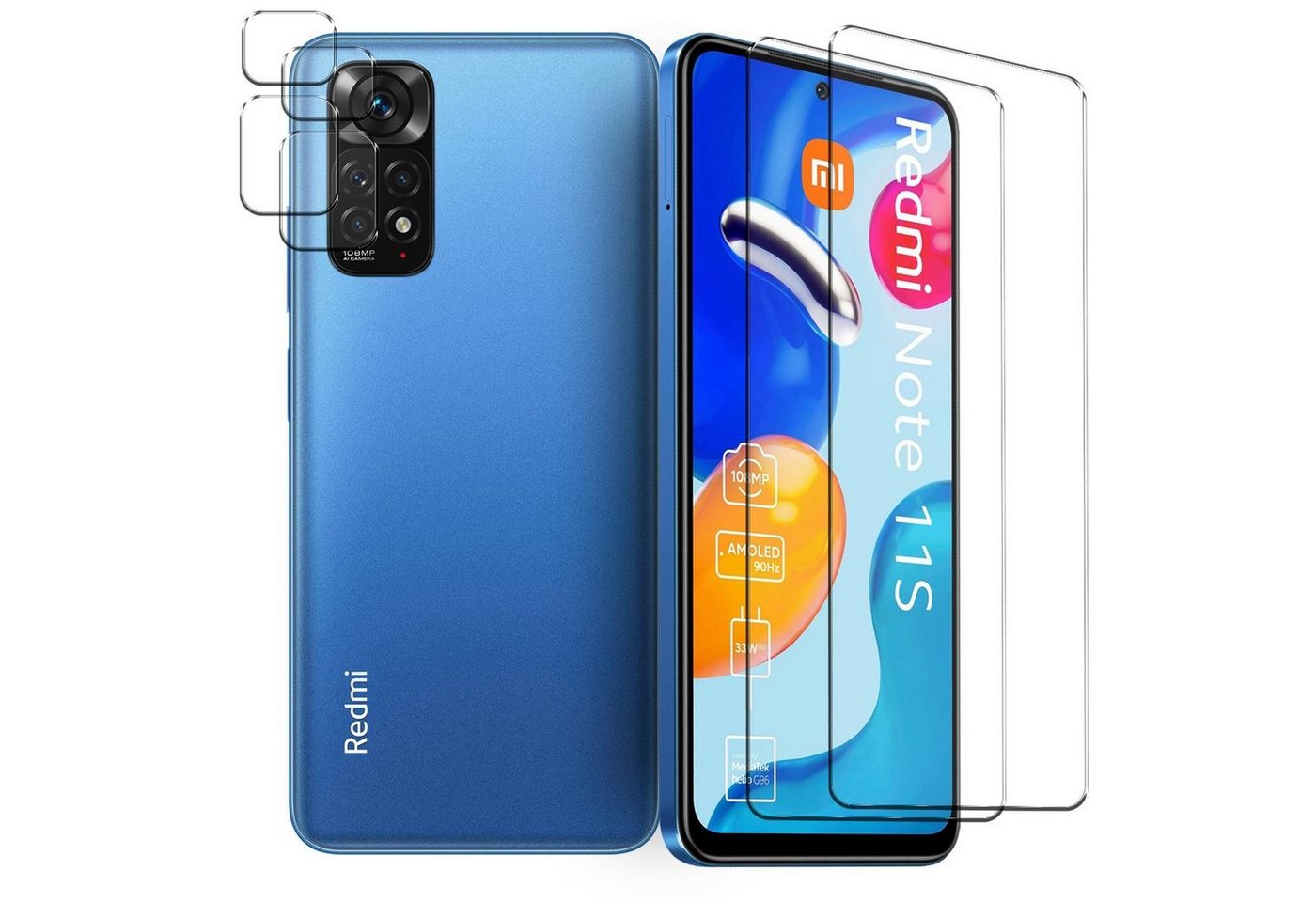 CoolGadget Schutzfolie Panzerfolie für Xiaomi Redmi Note 11S, (Spar-Set 4in1, 2x Displayschutz, 2x Kameraschutz), Panzerglas Schutzfolie für Redmi Note 11S Folie Bild 4