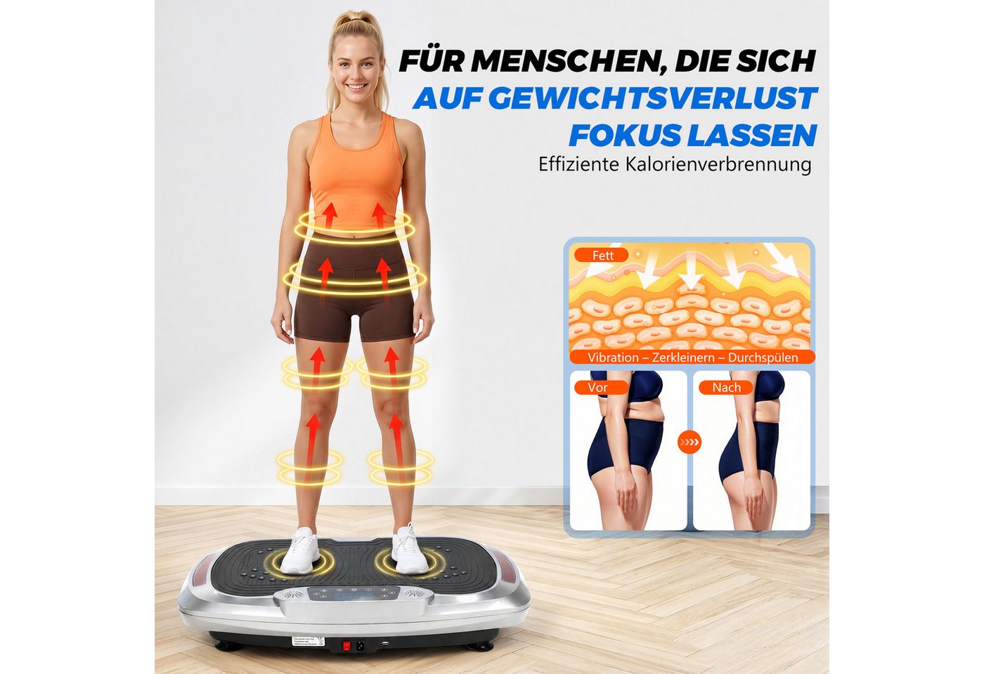 kehot Vibrationsplatte Vibrationsplatte mit Magnetmassage, LED-Licht, Ganzkörpertraining Home, 300 W, 120 Intensitätsstufen, Mit Bluetooth-Musik, 5 Widerstandsbändern und Balance-Training Bild 4