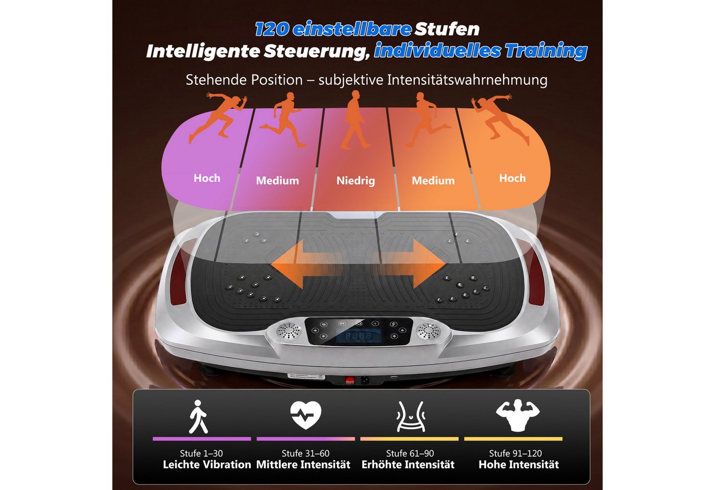 kehot Vibrationsplatte Vibrationsplatte mit Magnetmassage, LED-Licht, Ganzkörpertraining Home, 300 W, 120 Intensitätsstufen, Mit Bluetooth-Musik, 5 Widerstandsbändern und Balance-Training Bild 5