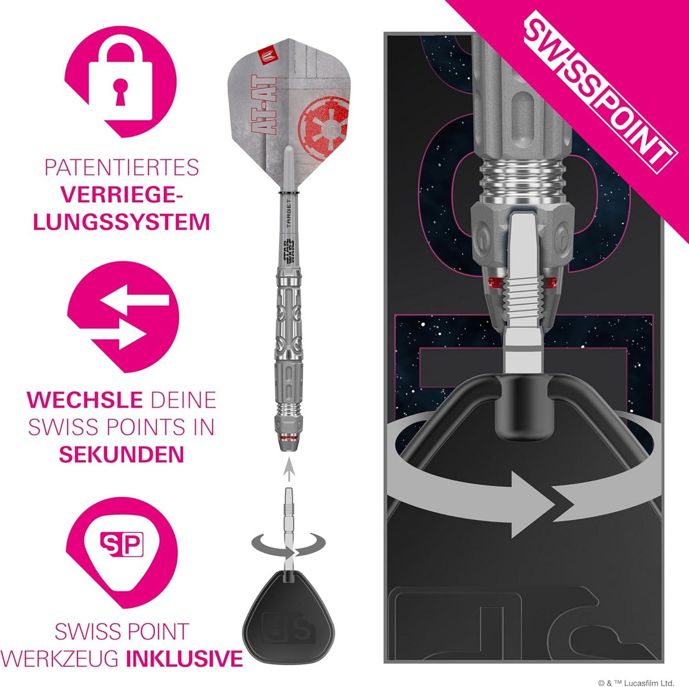 TARGET DARTS Dartpfeil Star Wars AT-AT 90% Tungsten Steel Tip Darts, 23G Swiss Storm Points