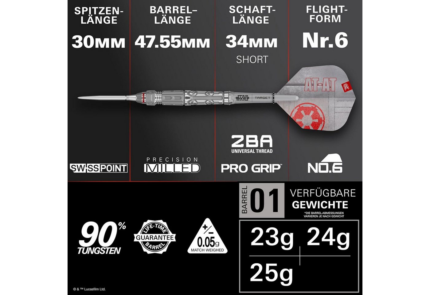 TARGET DARTS Dartpfeil Star Wars AT-AT 90% Tungsten Steel Tip Darts, 23G Swiss Storm Points Bild 2