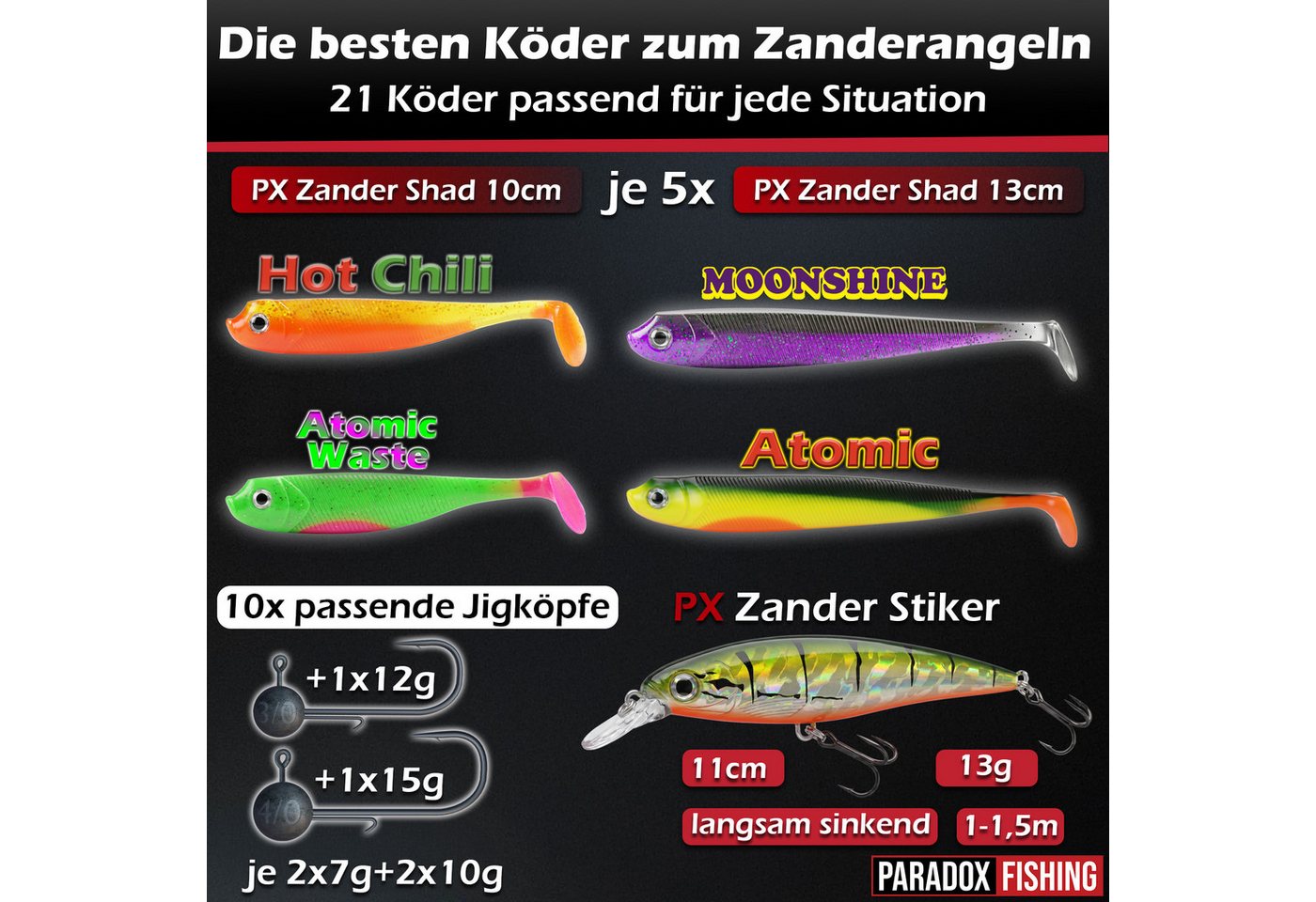 Paradox Fishing Spinnrute Zander Komplett Set Firetiger Spinnrute 15-35g + 3000 Infinity Rolle, (Rute + 3000 Rolle + Köderset), Komplett-Starterset Bild 3