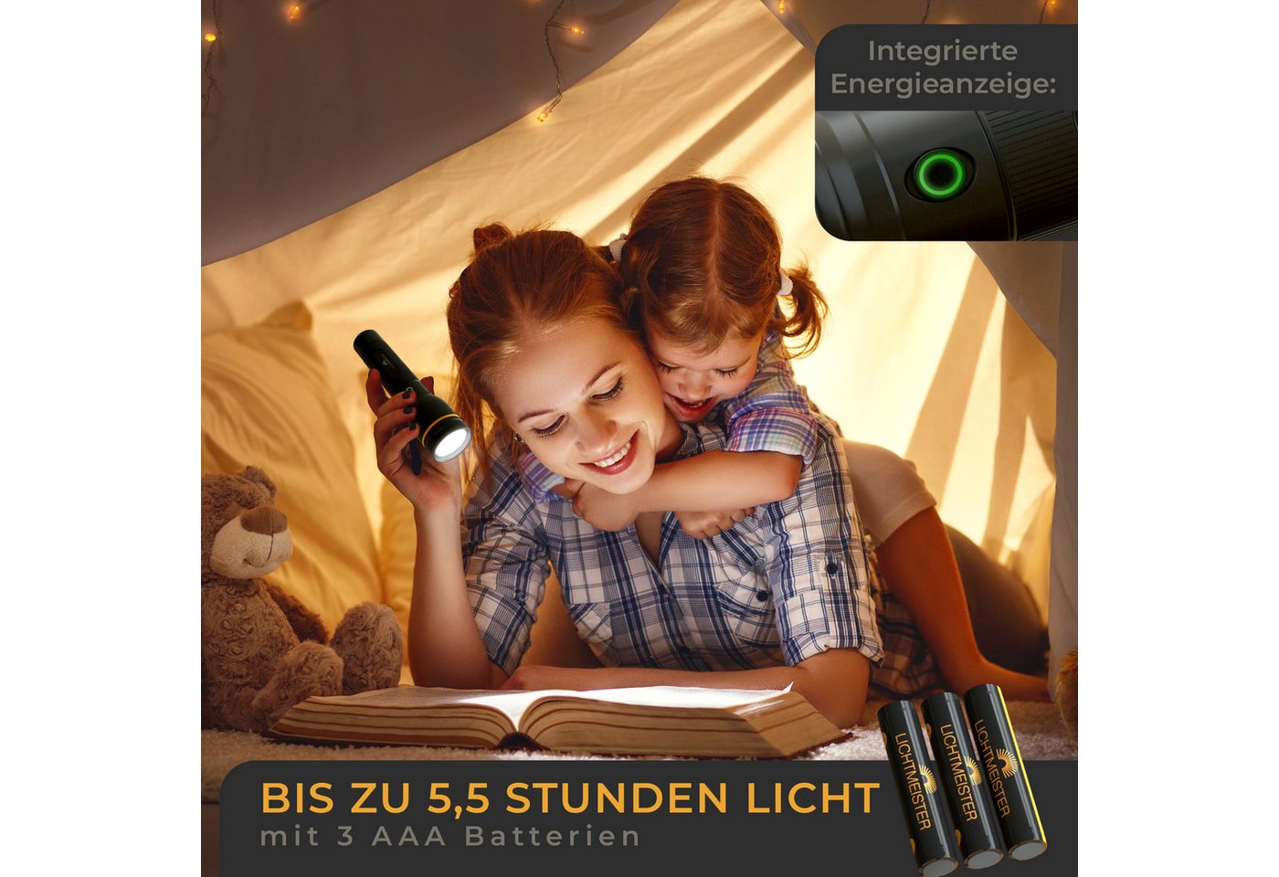 Lichtmeister Taschenlampe (500 Lumen mit AAA Batterien) - Taschenlampe LED Bild 4