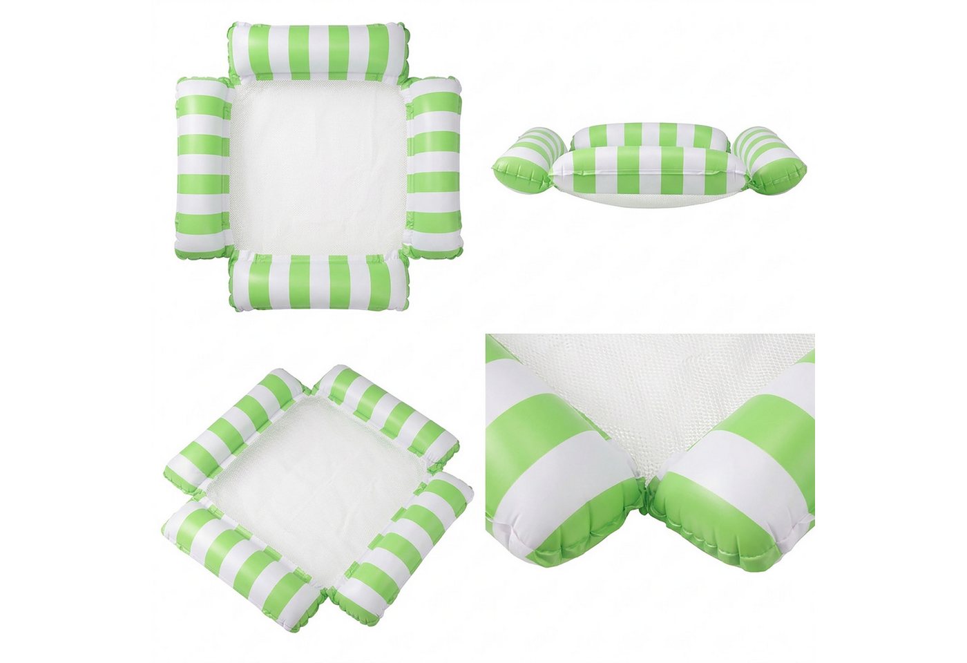 Lantelme Luftmatratze 4-in-1 Pool Loungesessel mit Kopfteil & Netz, grün-weiß Bild 2