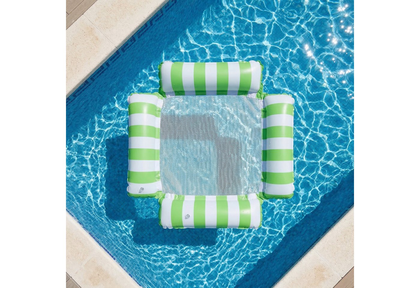 Lantelme Luftmatratze 4-in-1 Pool Loungesessel mit Kopfteil & Netz, grün-weiß Bild 3