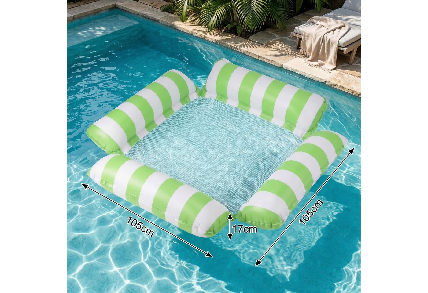 Lantelme Luftmatratze 4-in-1 Pool Loungesessel mit Kopfteil & Netz, grün-weiß Bild 5