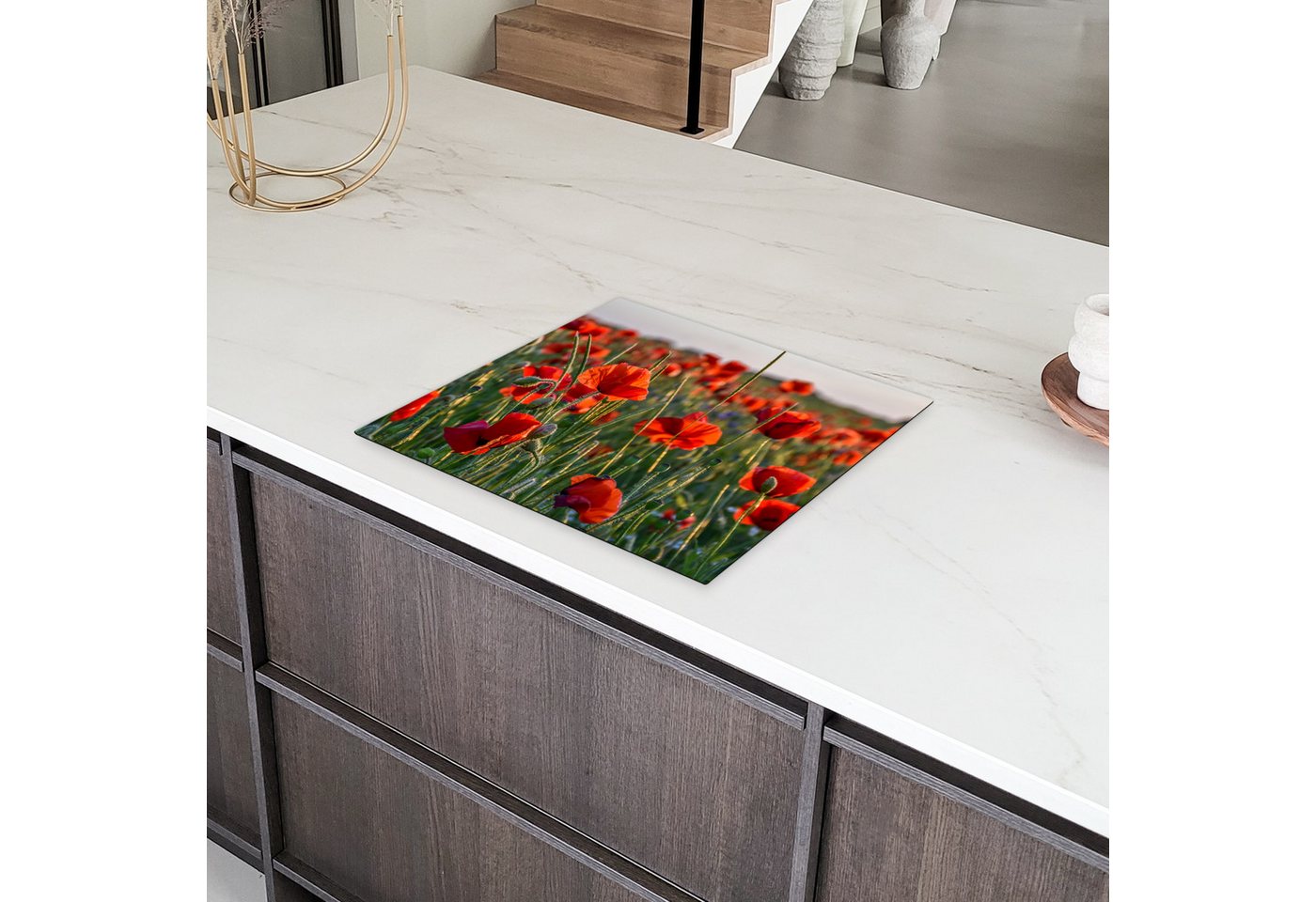 MuchoWow Herd-Abdeckplatte Mohnblumen - Rot - Grün - Blumen, Vinyl, (1 tlg), Abdeckplatte für Ceranfeld, Herd Inductionsmatte, 60x50 cm Bild 3