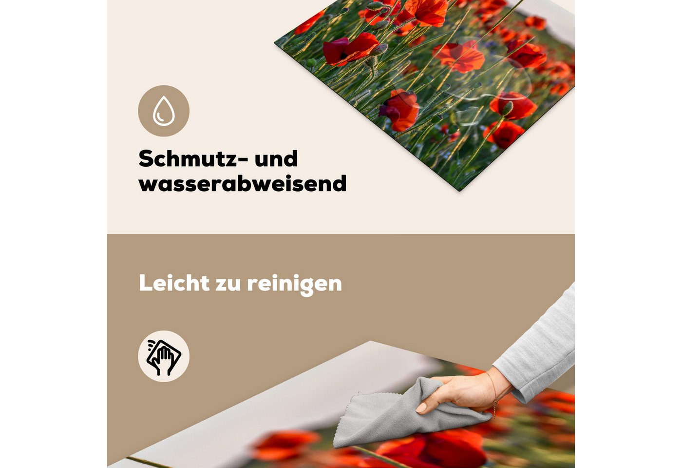 MuchoWow Herd-Abdeckplatte Mohnblumen - Rot - Grün - Blumen, Vinyl, (1 tlg), Abdeckplatte für Ceranfeld, Herd Inductionsmatte, 60x50 cm Bild 4