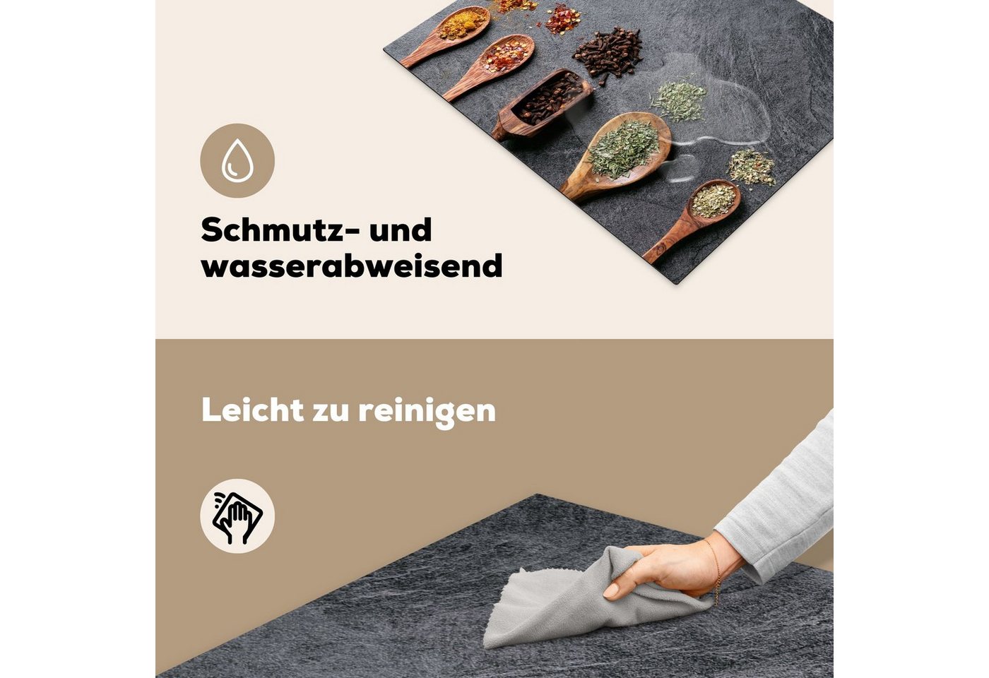 MuchoWow Herd-Abdeckplatte Schöpfkelle - Kräuter - Gewürze - Industrie, Vinyl, (1 tlg), Abdeckung Induktionskochfeld Schutzmatte, Küche Deko, 65x52 cm