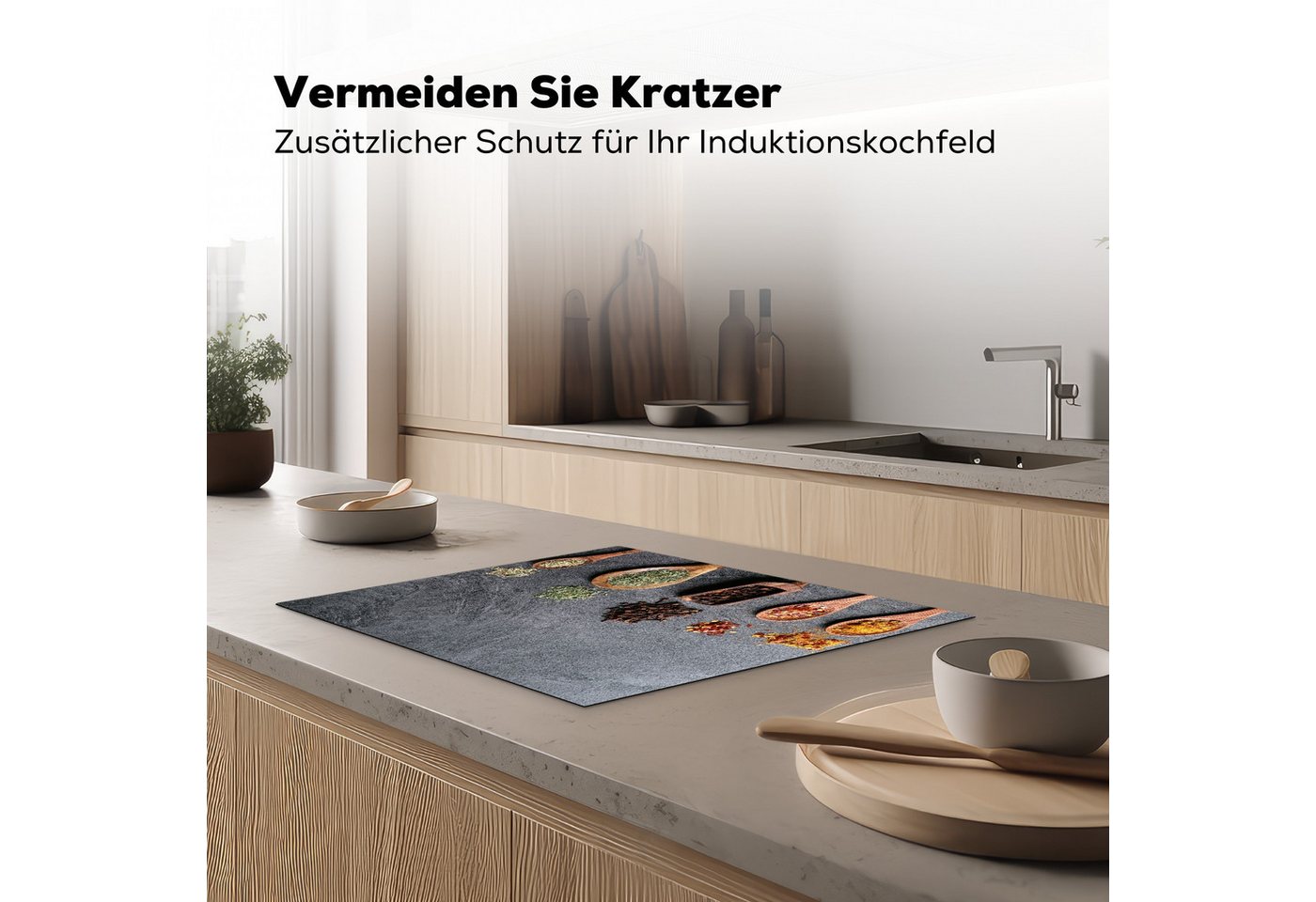 MuchoWow Herd-Abdeckplatte Schöpfkelle - Kräuter - Gewürze - Industrie, Vinyl, (1 tlg), Abdeckung Induktionskochfeld Schutzmatte, Küche Deko, 65x52 cm Bild 5