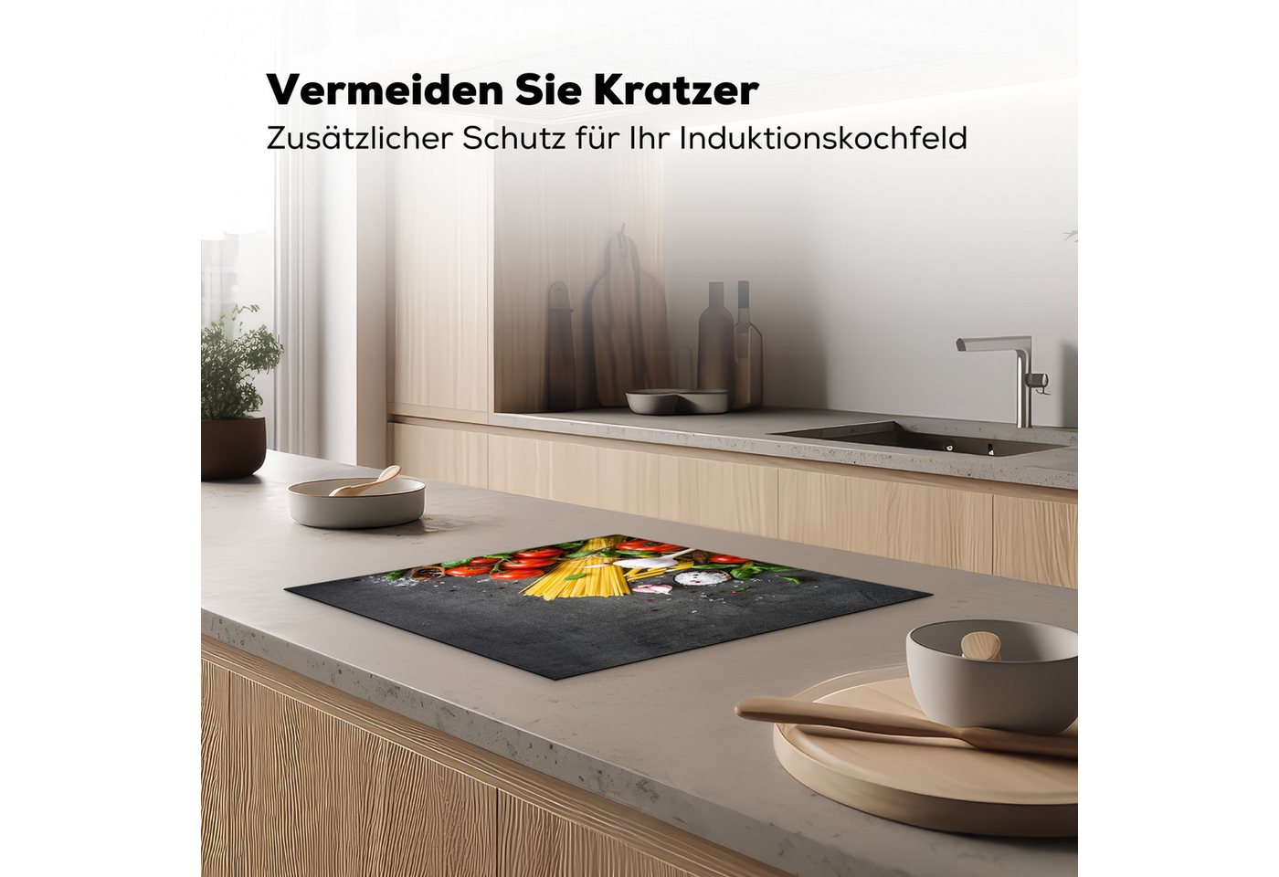 MuchoWow Herd-Abdeckplatte Nudeln - Kräuter - Tomate - Gewürze - Rustikal, Vinyl, (1 tlg), Küche Herdabdeckplatte Ceranfeld Vinyl Einteilig, 59x52 cm Bild 4